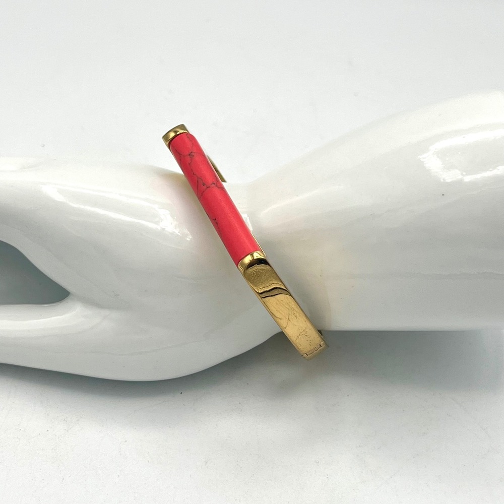 Kate Spade New York Gold Tone Red Faux Stone Hinged Bangle Bracelet
